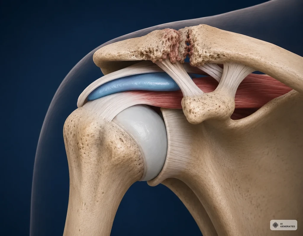 Anatomische Darstellung des Schultereckgelenks mit arthrotischen Veraenderungen