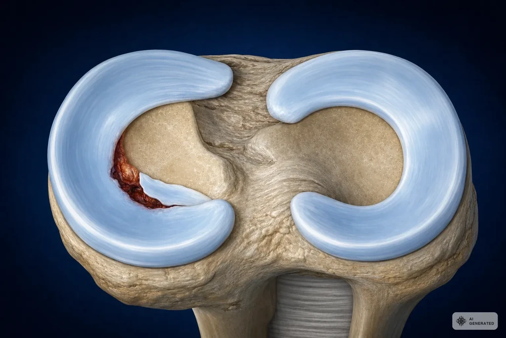 Anatomische Darstellung eines Meniskusrisses im Kniegelenk